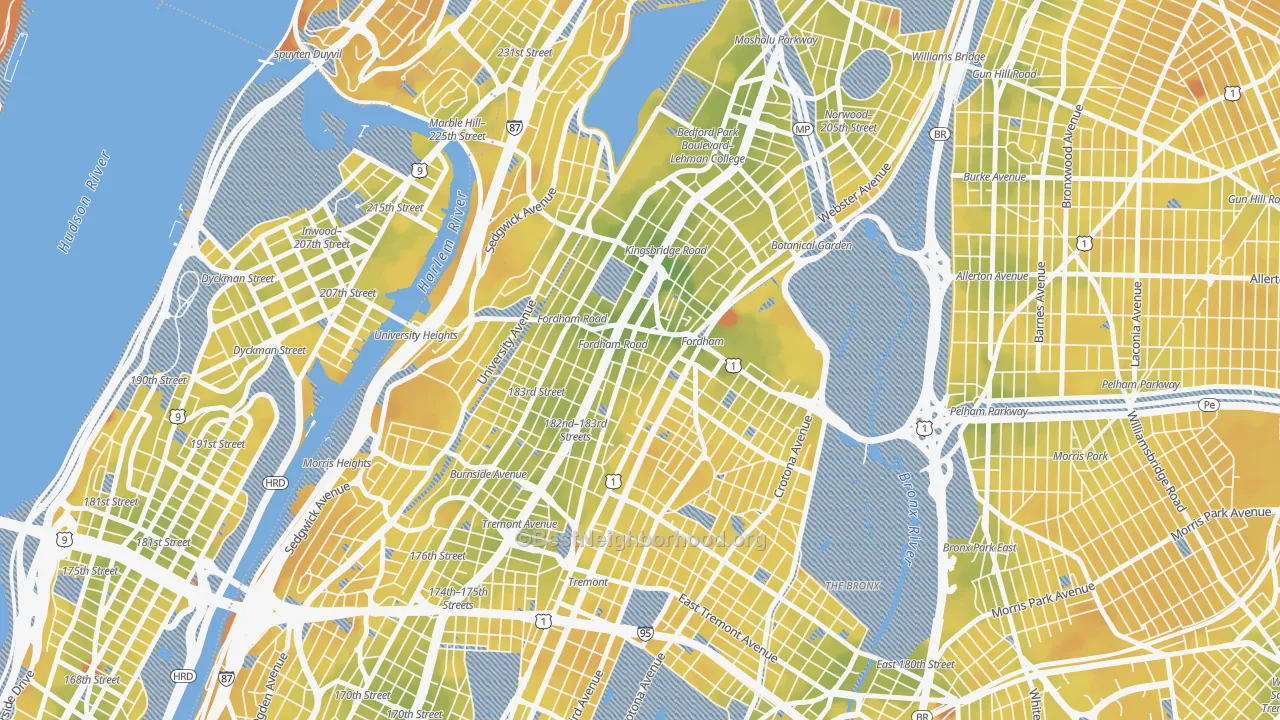Transit Grade map of Fordham, Bronx, NY