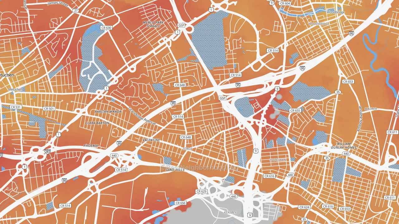 Transit Grade map of Fords, NJ