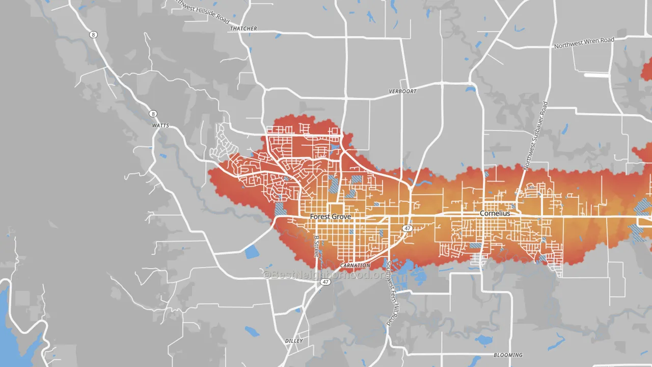 Transit Grade map of Forest Grove, OR