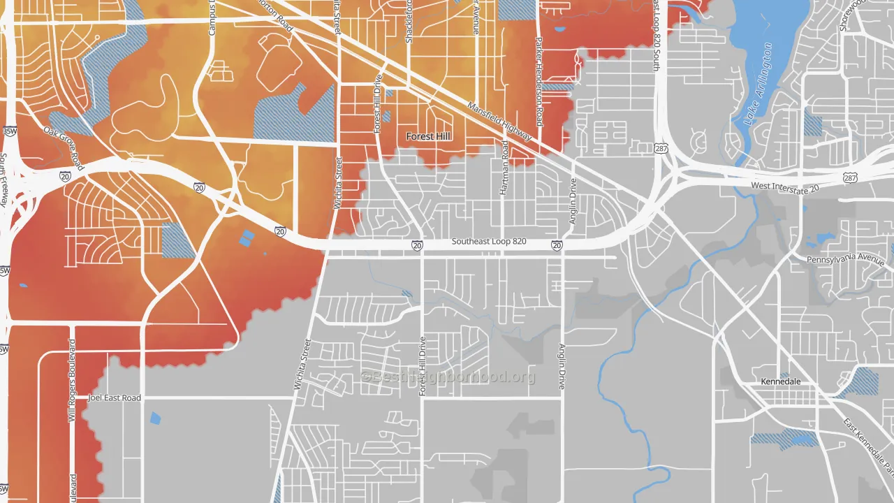 Transit Grade map of Forest Hill, TX