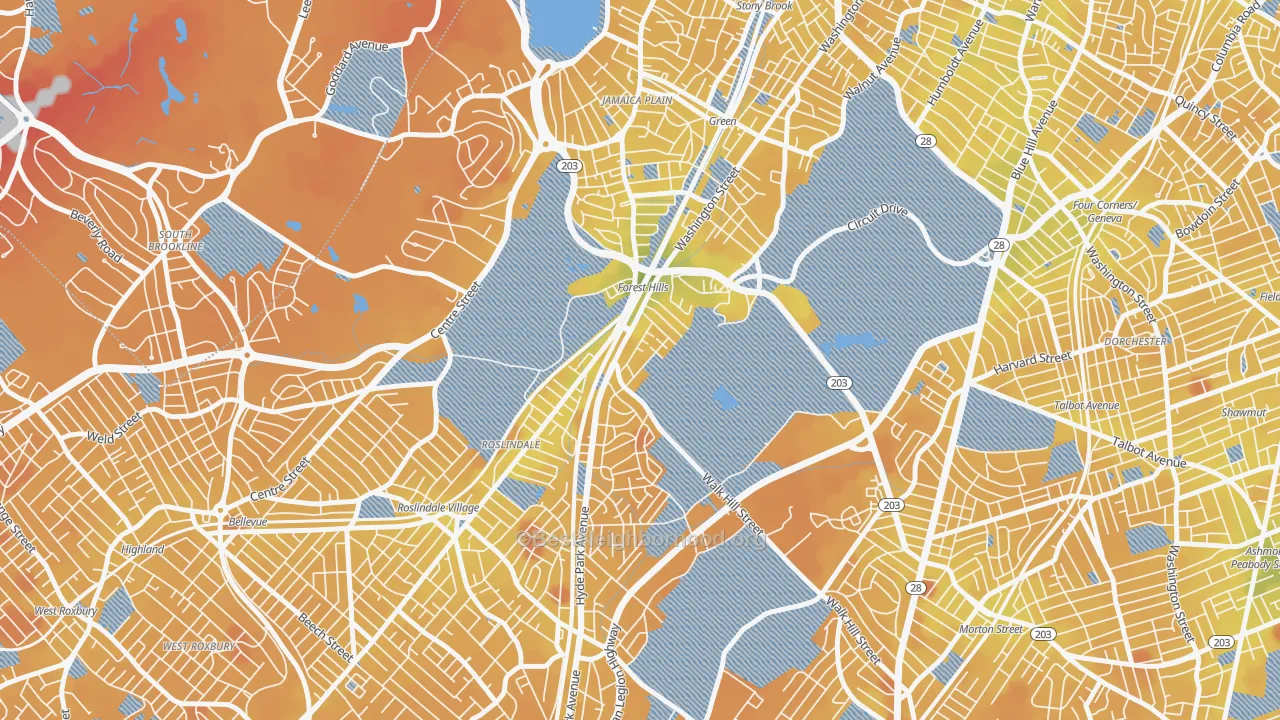 Transit Grade map of Forest Hills, Jamaica Plain, MA