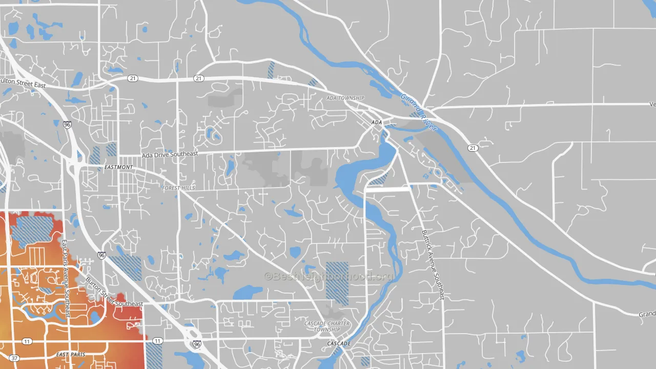 Transit Grade map of Forest Hills, MI