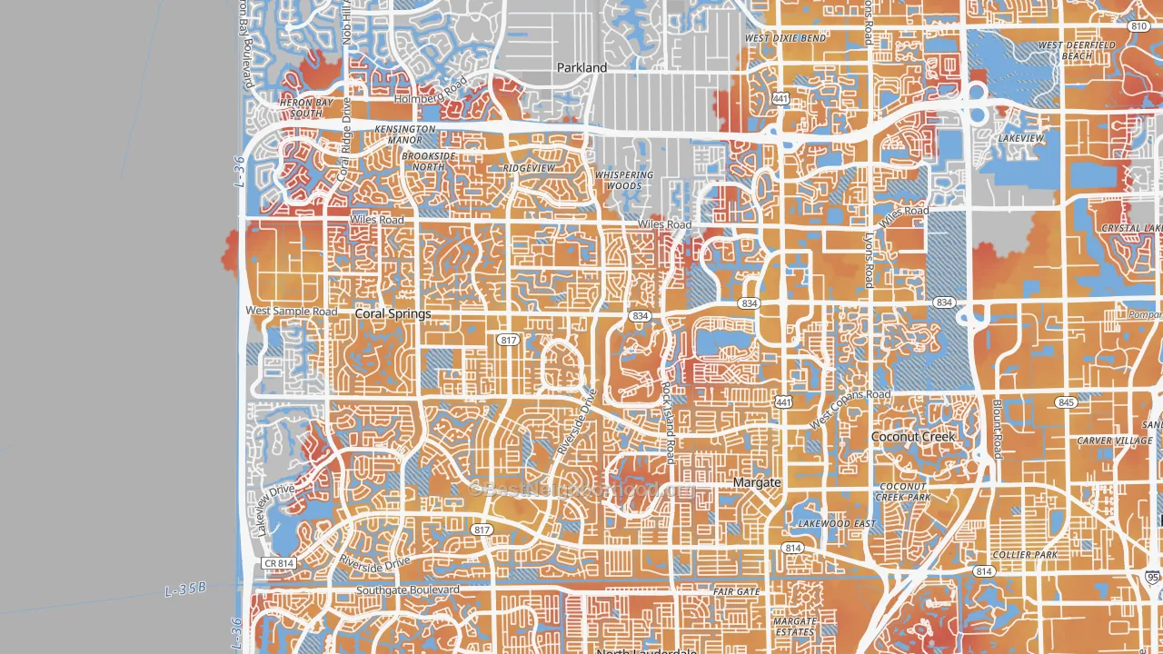 Transit Grade map of Forest Hills-Miami, Coral Springs, FL
