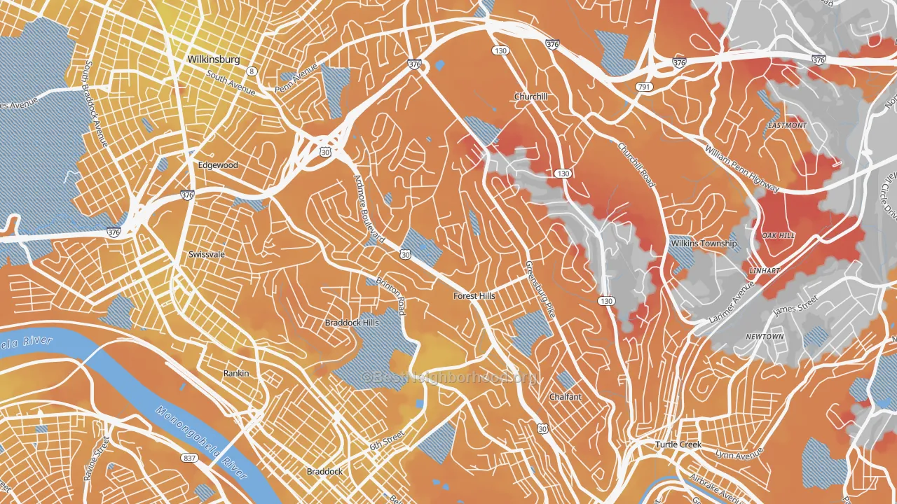 Transit Grade map of Forest Hills, PA