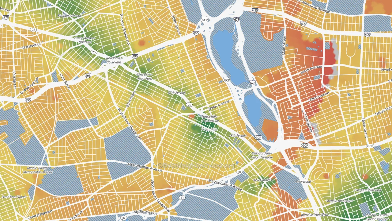 Transit Grade map of Forest Hills, Queens, NY