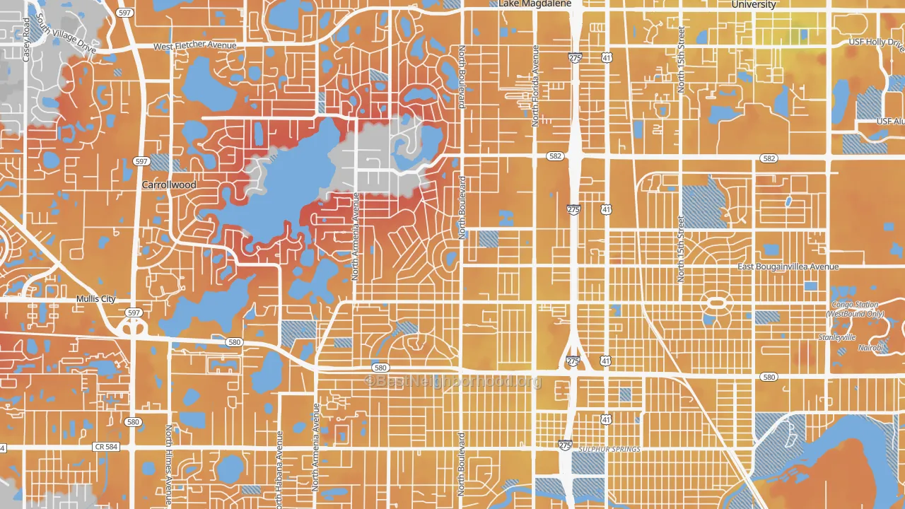 Transit Grade map of Forest Hills, Tampa, FL