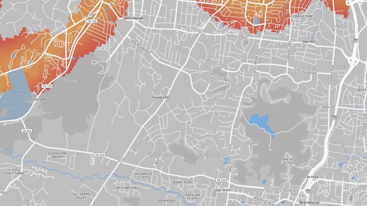 Transit Grade map of Forest Hills, TN
