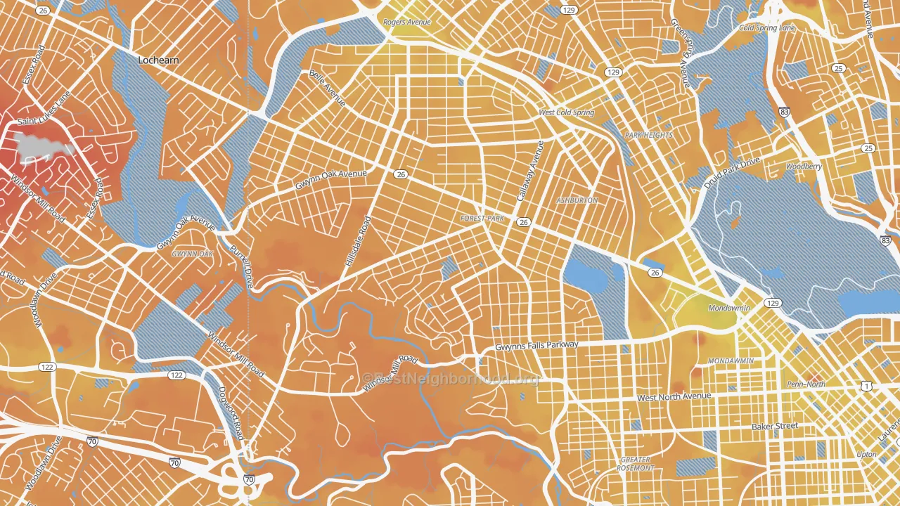 Transit Grade map of Forest Park, Baltimore, MD