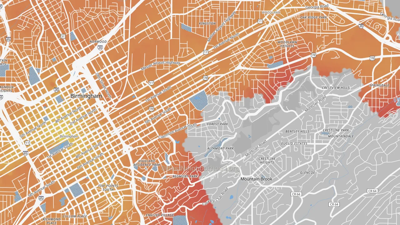 Transit Grade map of Forest Park, Birmingham, AL