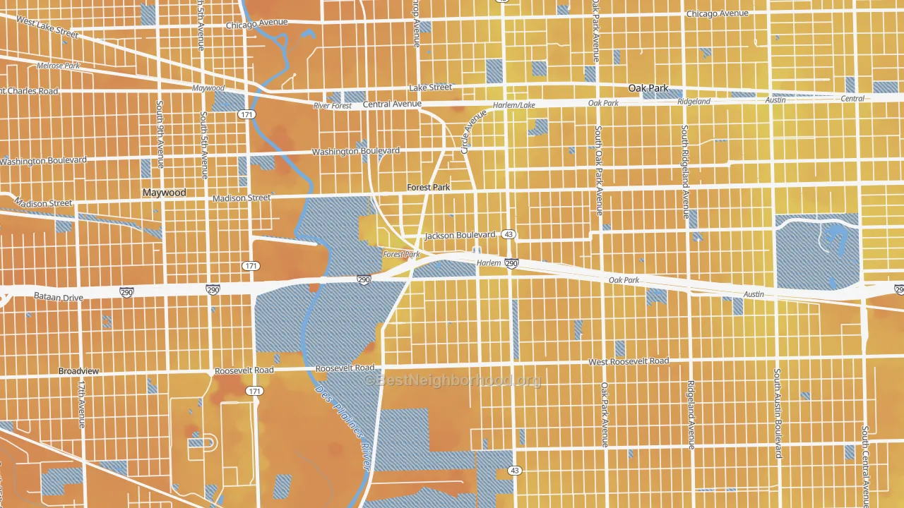 Transit Grade map of Forest Park, IL