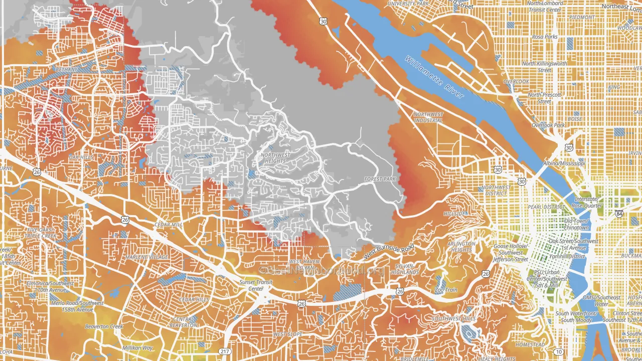 Transit Grade map of Forest Park, Portland, OR