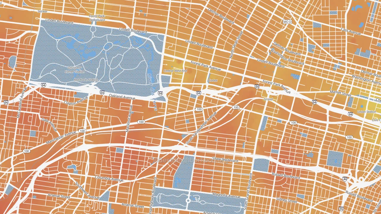 Transit Grade map of Forest Park Southeast, St. Louis, MO