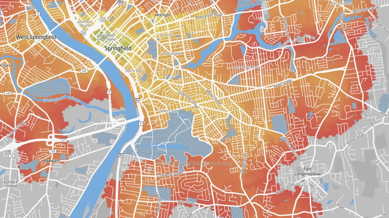 Transit Grade map of Forest Park, Springfield, MA