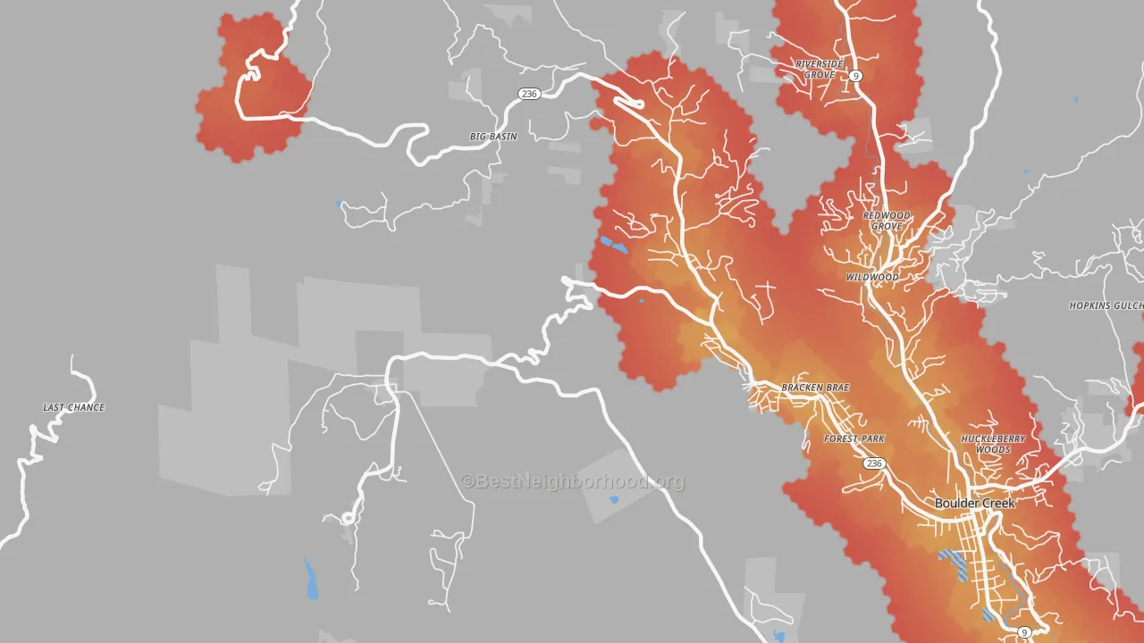 Transit Grade map of Forest Springs, CA