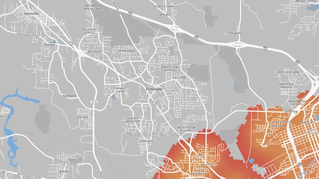 Transit Grade map of Forestdale, AL