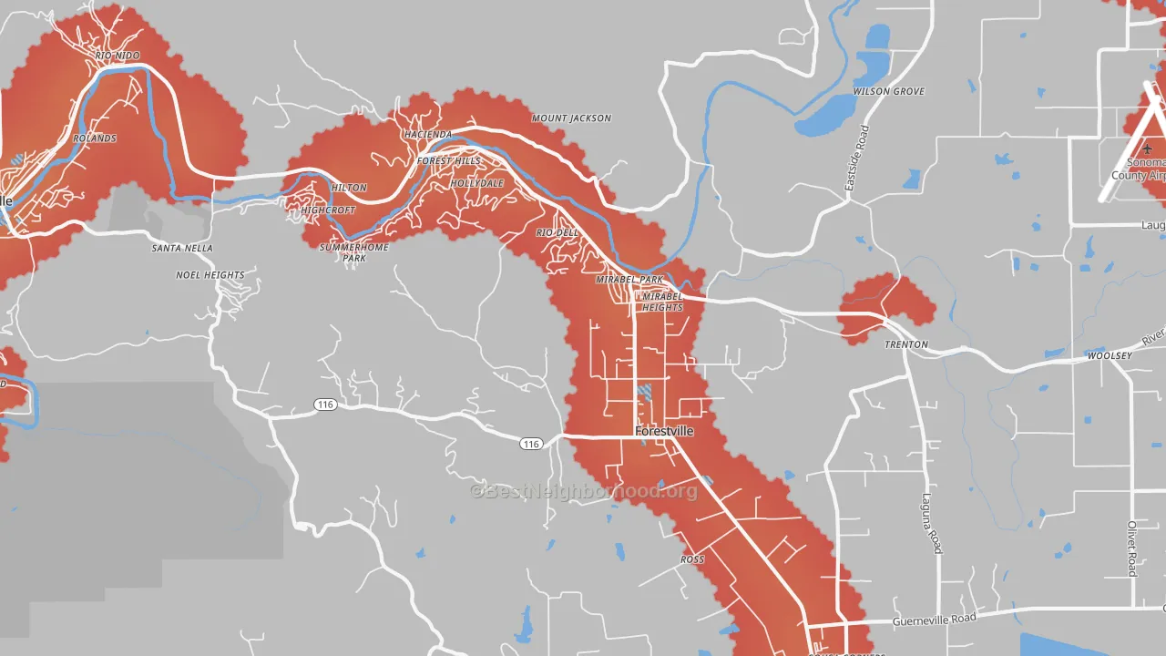 Transit Grade map of Forestville, CA