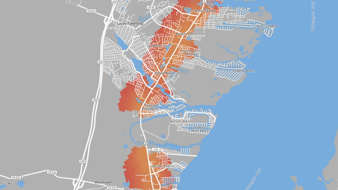 Transit Grade map of Forked River Beach, NJ