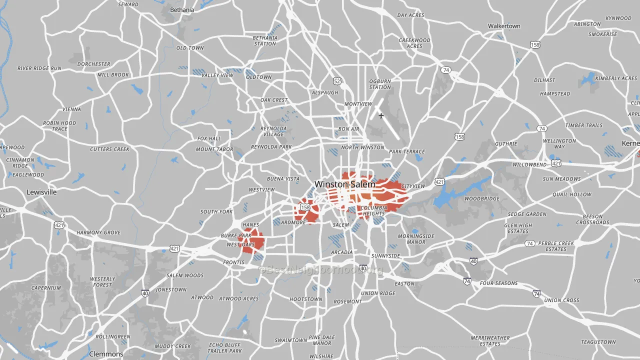 Transit Grade map of Forsyth County, NC