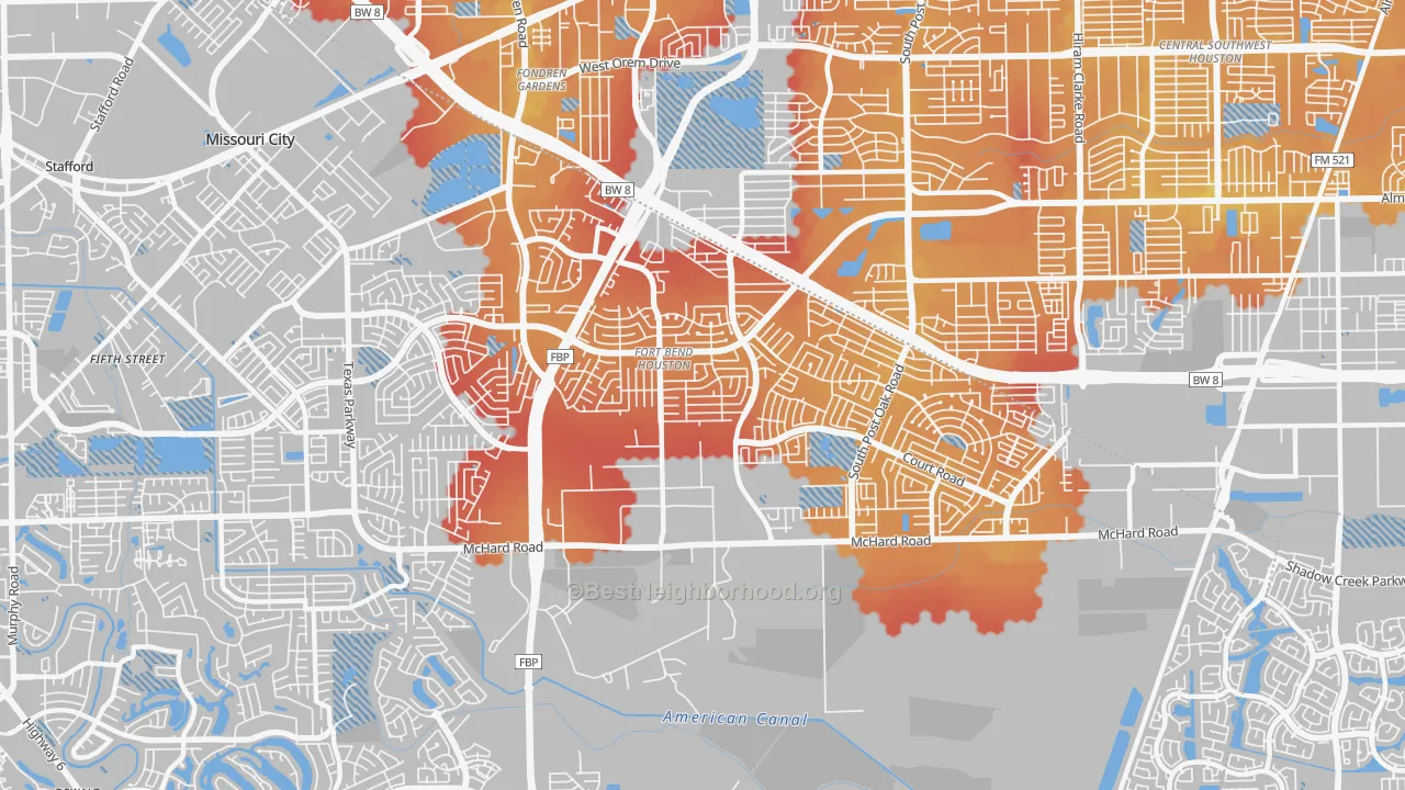 Transit Grade map of Fort Bend Houston, Missouri City, TX