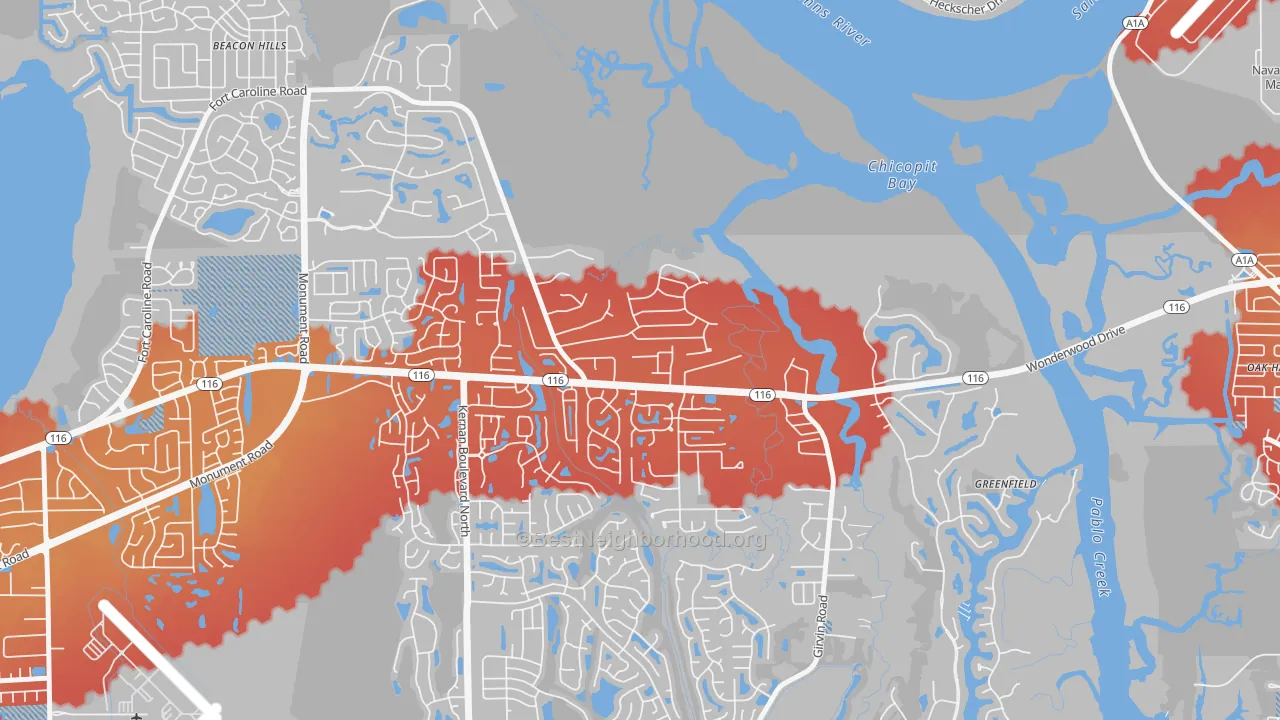 Transit Grade map of Fort Caroline Shores, Jacksonville, FL