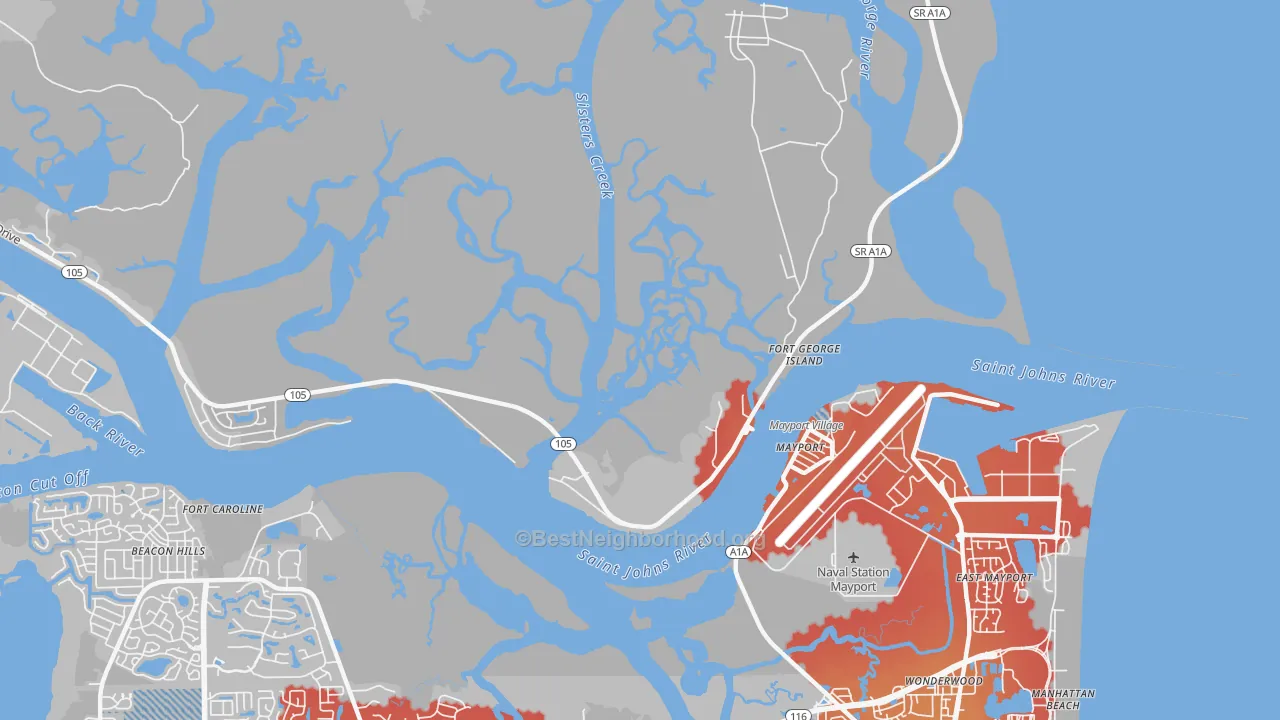 Transit Grade map of Fort George Island, FL