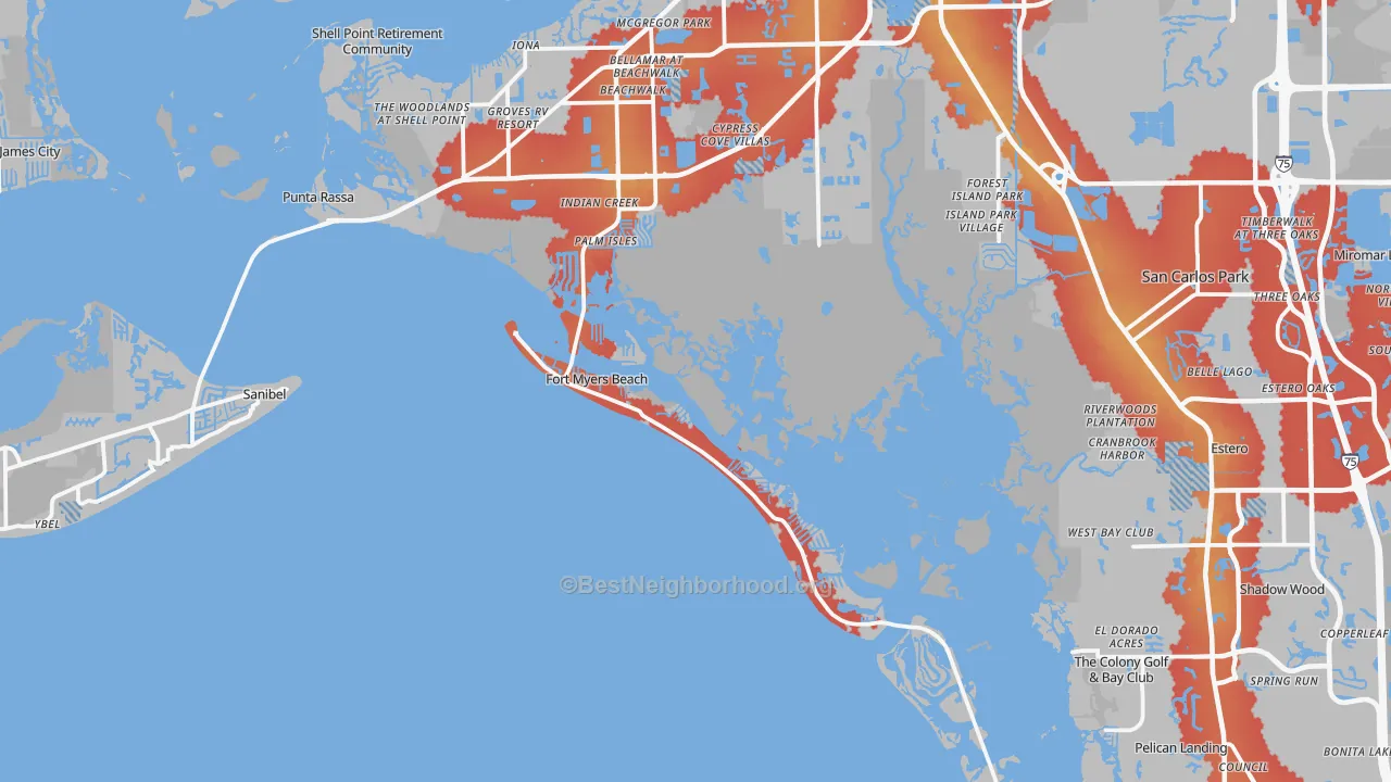 Transit Grade map of Fort Myers Beach, FL