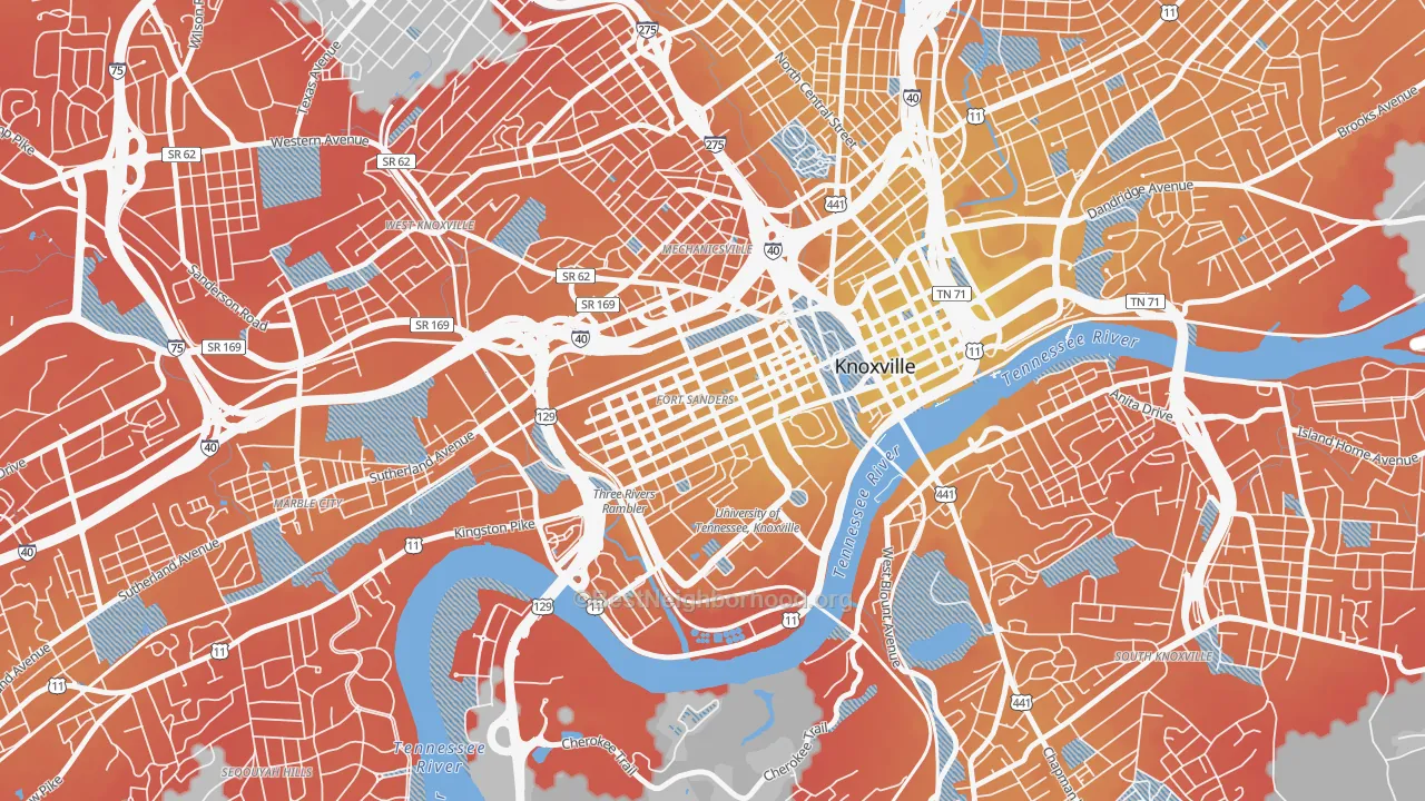 Transit Grade map of Fort Sanders, Knoxville, TN