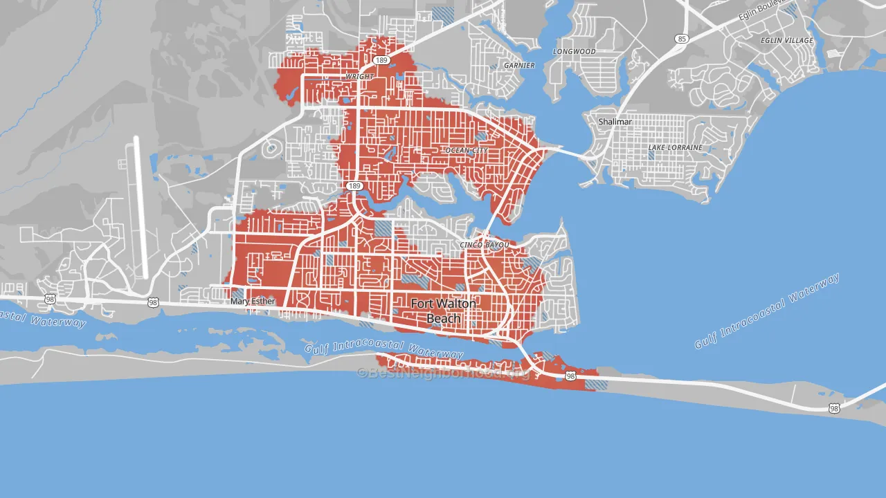 Transit Grade map of Fort Walton Beach, FL