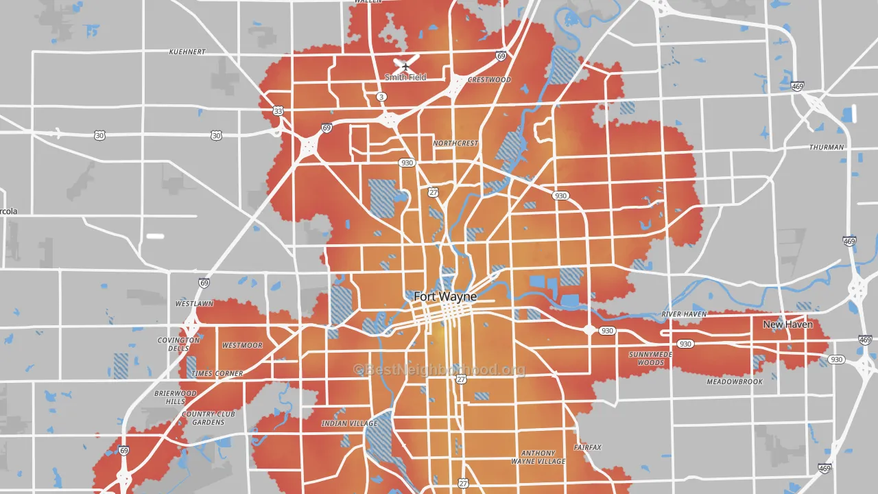 Transit Grade map of Fort Wayne, IN
