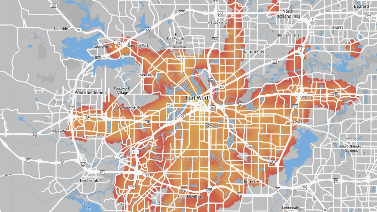 Transit Grade map of Fort Worth, TX