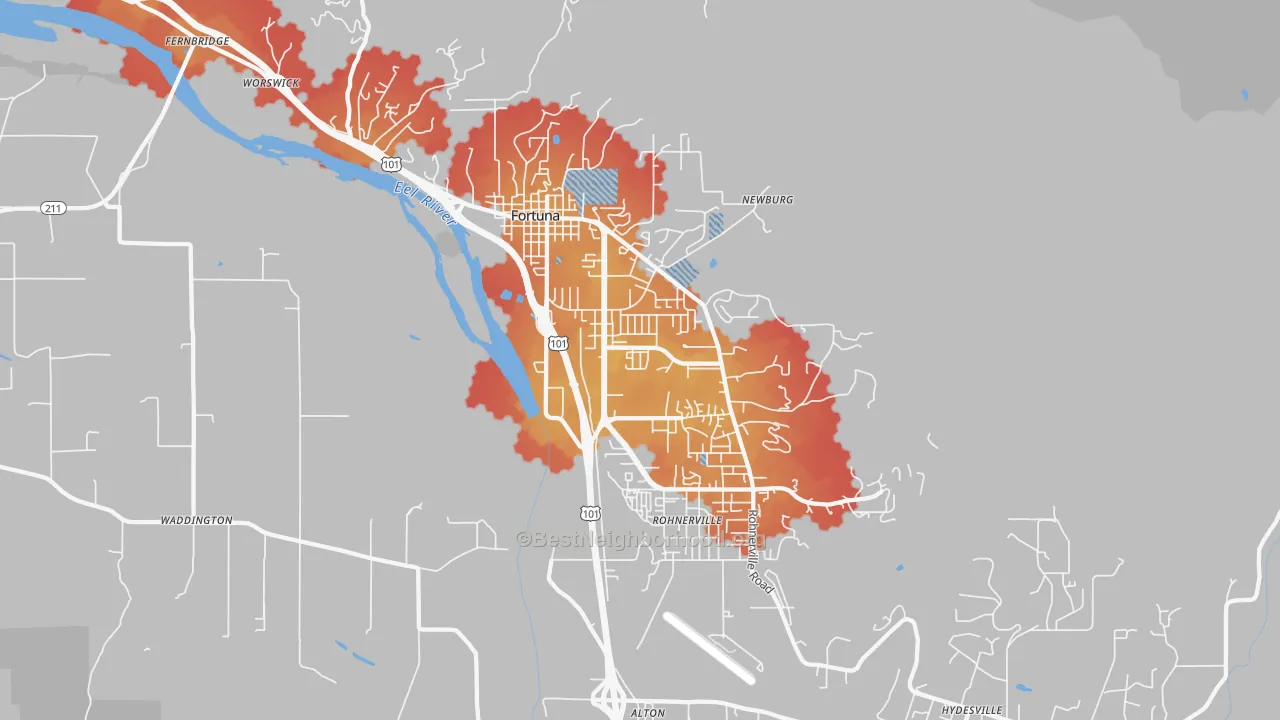 Transit Grade map of Fortuna, CA