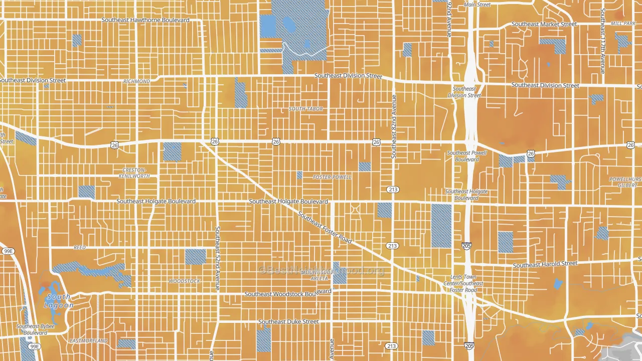 Transit Grade map of Foster-Powell, Portland, OR