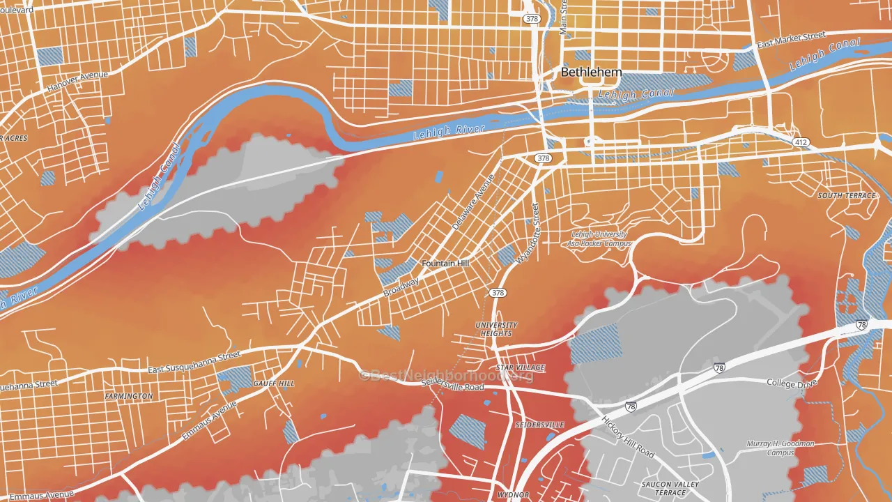 Transit Grade map of Fountain Hill, PA