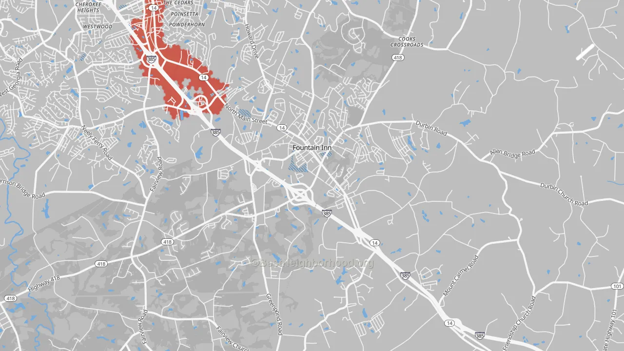 Transit Grade map of Fountain Inn, SC