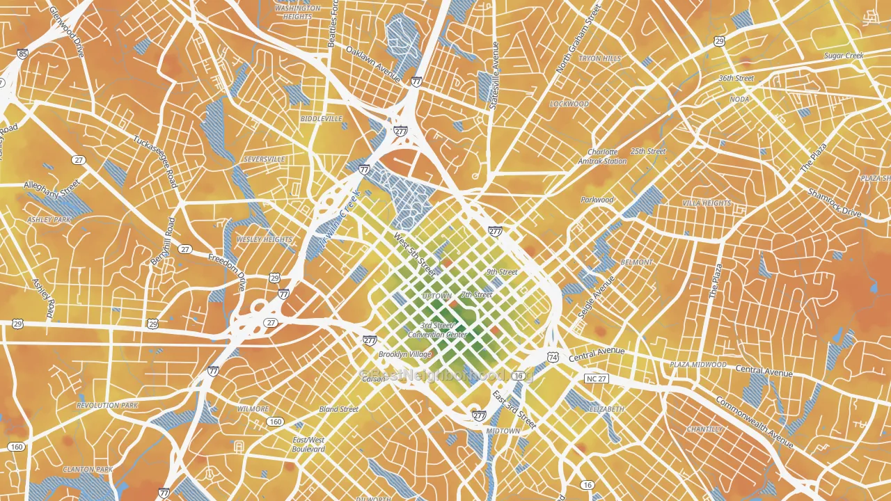 Transit Grade map of Fourth Ward, Charlotte, NC