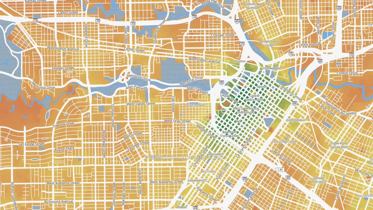 Transit Grade map of Fourth Ward, Houston, TX