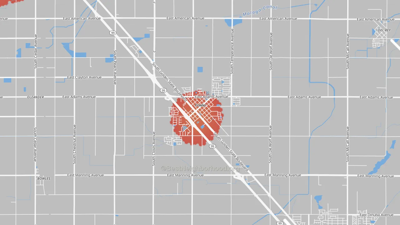 Transit Grade map of Fowler, CA
