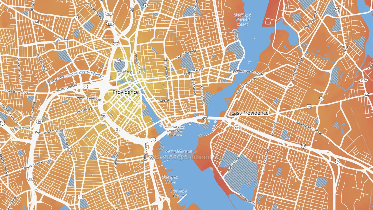 Transit Grade map of Fox Point, Providence, RI