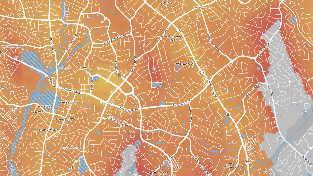 Transit Grade map of Foxcroft, Charlotte, NC