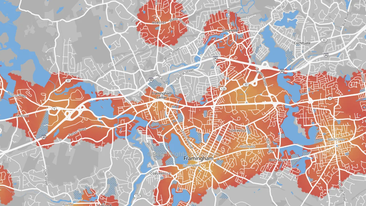 Transit Grade map of Framingham, MA