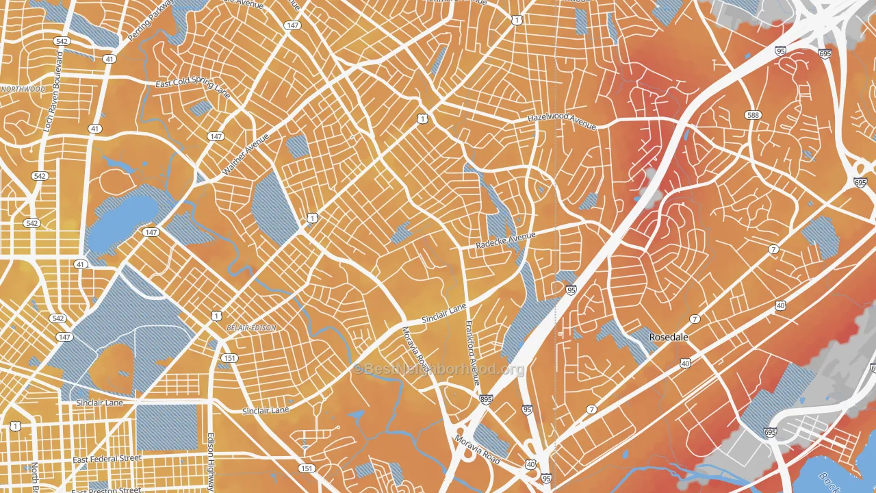Transit Grade map of Frankford, Baltimore, MD