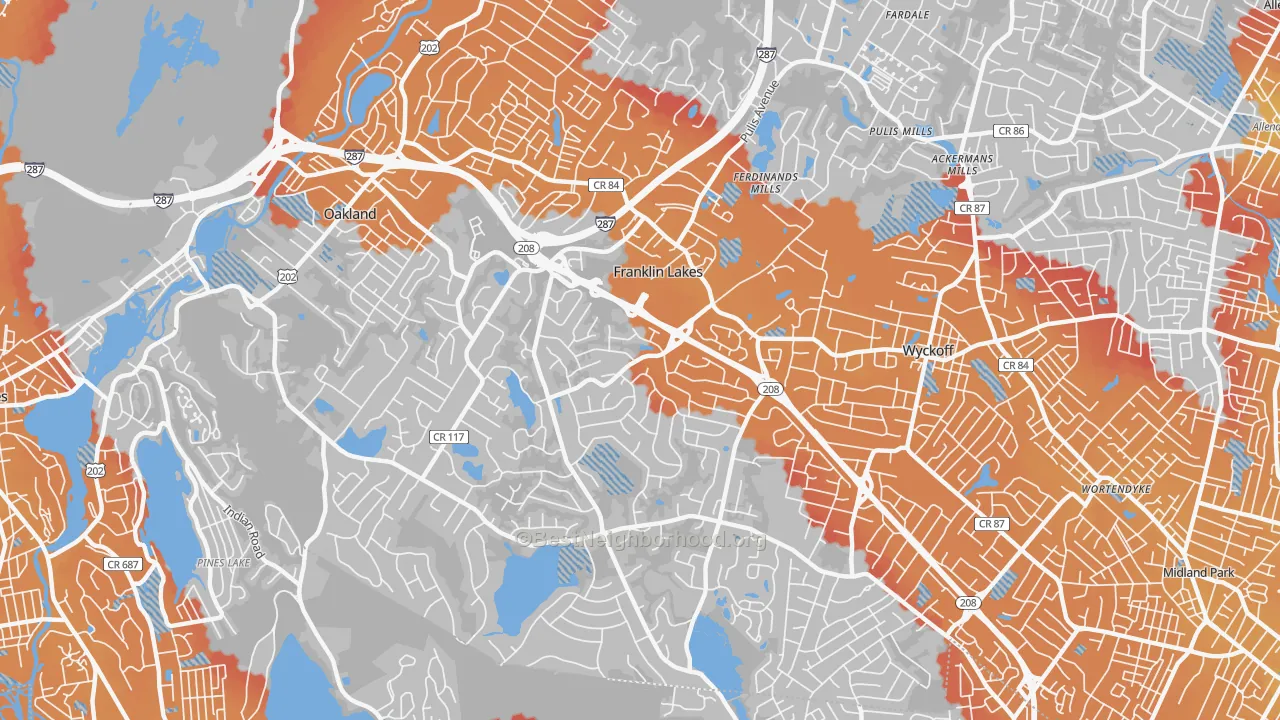 Transit Grade map of Franklin Lakes, NJ