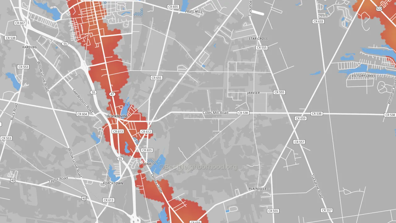 Transit Grade map of Franklinville, NJ