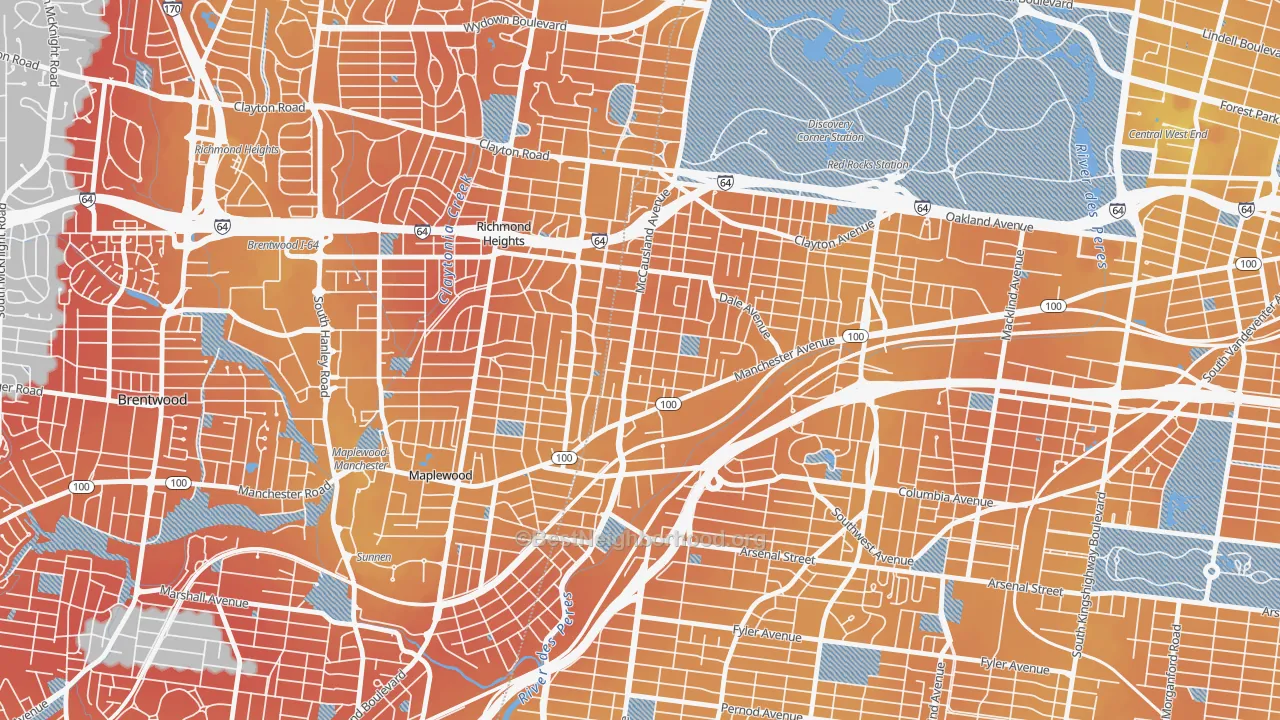 Transit Grade map of Franz Park, St. Louis, MO