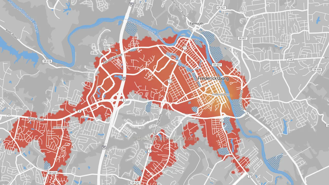 Transit Grade map of Fredericksburg City, VA
