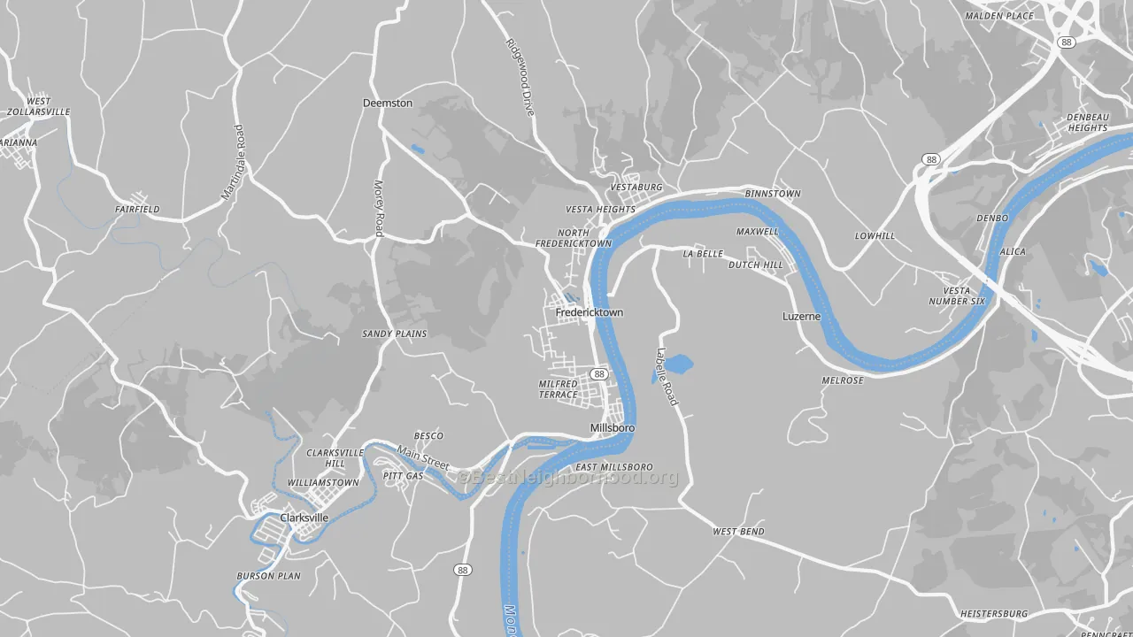 Transit Grade map of Fredericktown, PA