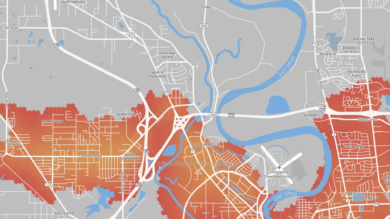 Transit Grade map of Freestate-North Highlands, Shreveport, LA