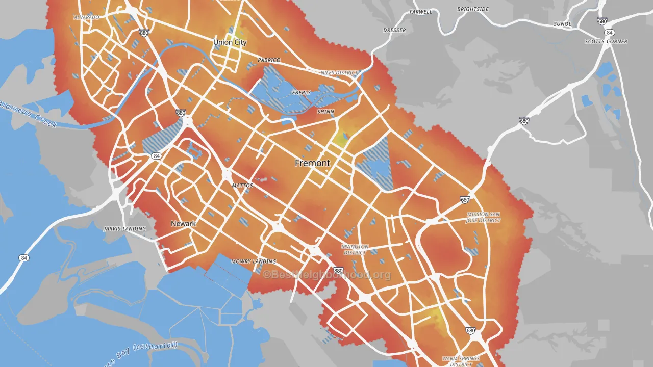 Transit Grade map of Fremont, CA
