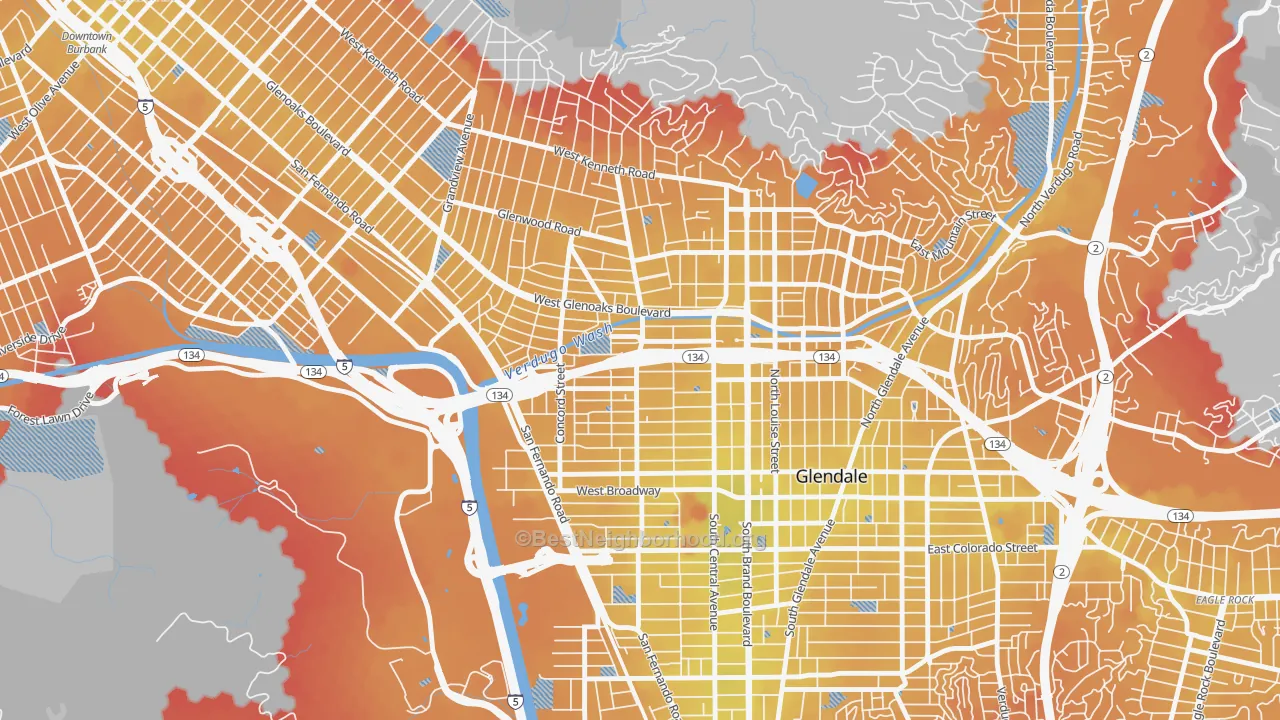 Transit Grade map of Fremont Park, Glendale, CA
