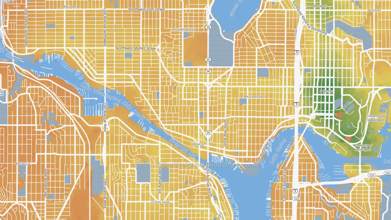 Transit Grade map of Fremont, Seattle, WA